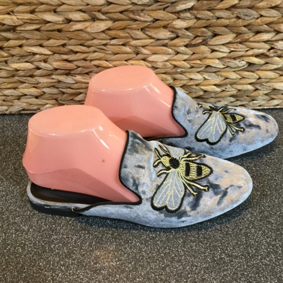 Steve Madden Blue-Gray and Gold Bee Embroidered Loafers - Picture 5 of 15